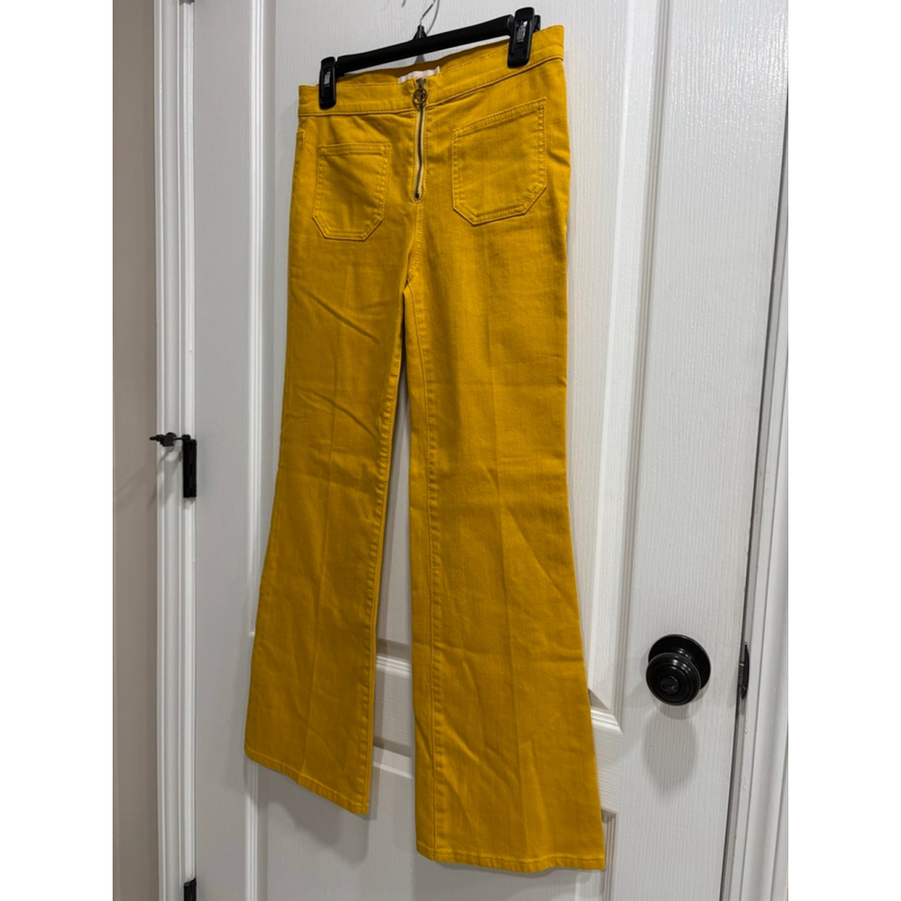 Tory Burch Mustard Yellow Wide Leg Zip Front Pants, Jeans, Size 25 - Picture 5 of 7